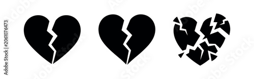 Foto Broken heart black silhouette icons set