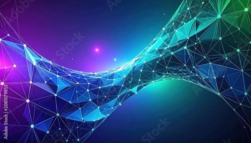 Abstract blue glowing digital network connection plexus.