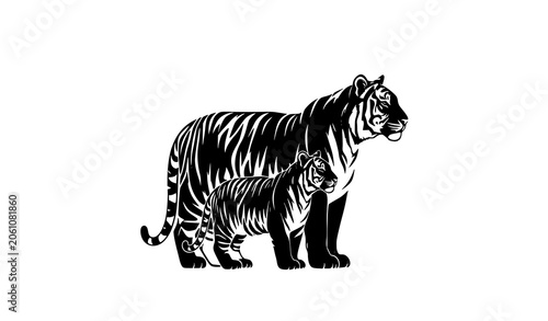 Photography Detailed Standing Tiger Illustration With Striped Fur Wildlife Vector Artwork Is