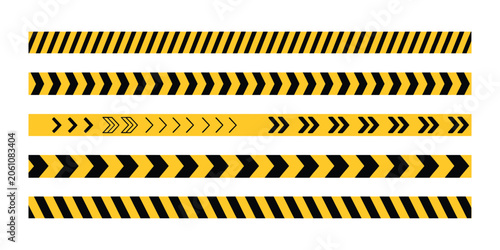 Quadro su tela Caution tape border set featuring black and yellow chevron stripes for warning signs, construction zones, hazard markings, and safety barrier designs