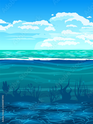 Underwater ocean sea. Deep water, underwater ocean