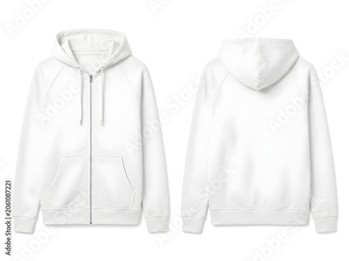 White hoodie displayed front and back views