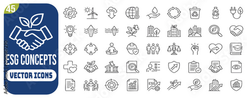 ESG icon set. Environmental, Social, and Governance icon collection. Editable line icons. Vector illustration.