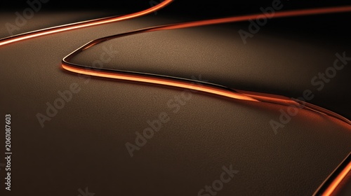Glowing orange neon light strip follows a winding path across a dark textured surface