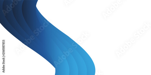 Modern abstract background, design template with thick blue gradient curve of wavy layers flowing vertically across the image, leaving large clean contrasting white space for text or creative use
