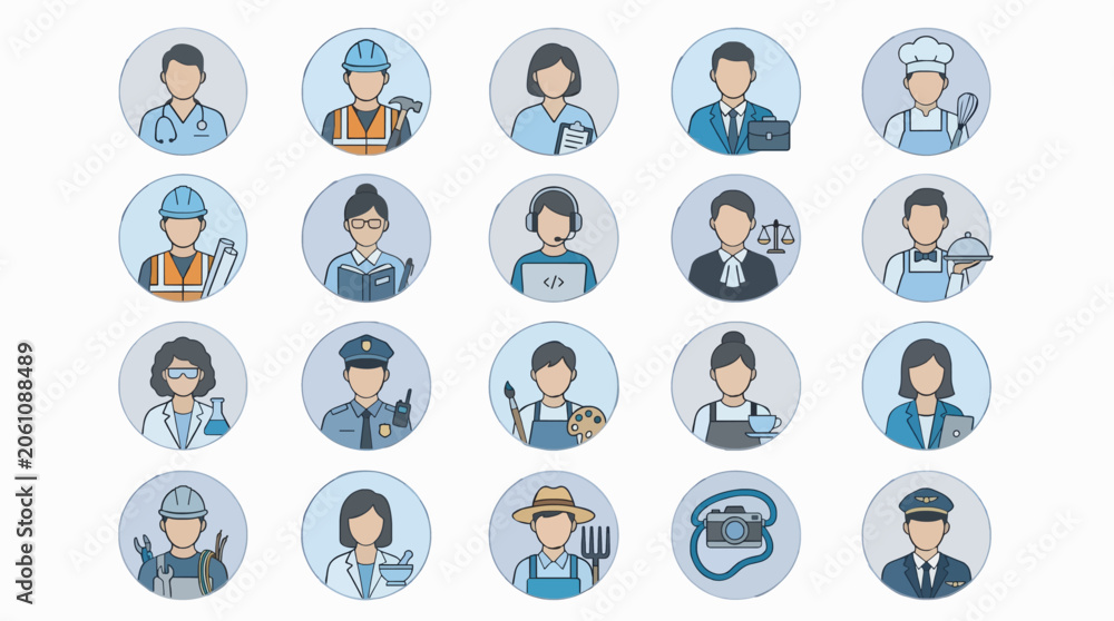 Obraz premium Professional Flat Vector Avatars Collection Diverse Occupations Business Ready