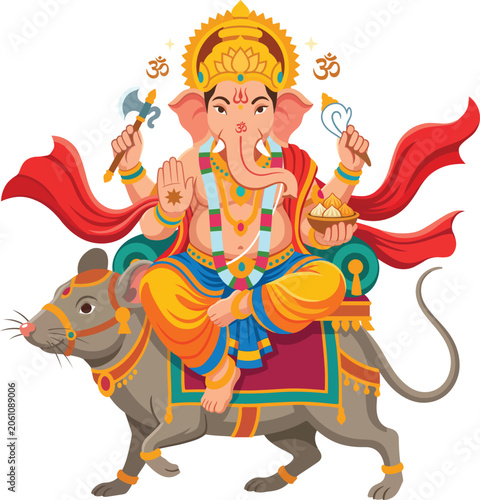 Lord Ganesha Riding a Mouse Ganesh Chaturthi Design 