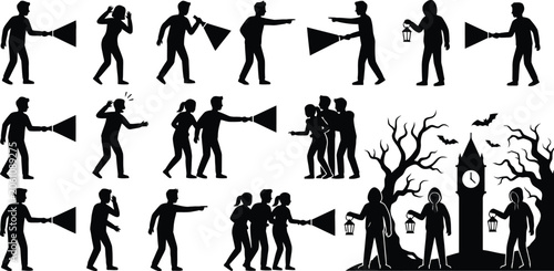 Φωτογραφία Ghost hunters with flashlights and megaphones