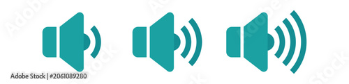 Audio speaker icons indicating sound levels. Set of audio speaker icons showing increasing sound intensity