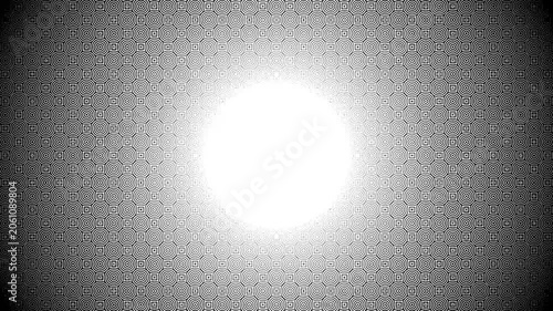Hypnotic pattern in the form of concentric rings with a luminous center. A black and white vignette with a geometric pattern in the form of concentric circles.