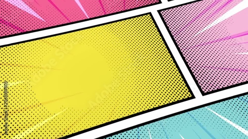 Seamless Pop Art Retro Comic Book Panel Template Background with Halftone and Speed Lines