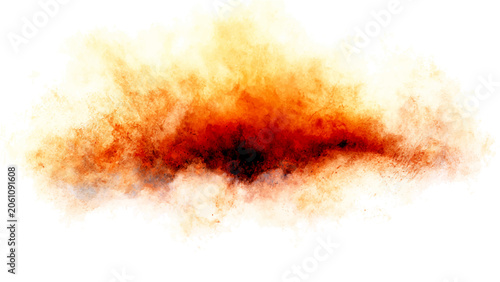 Tableau sur toile Explosion of vibrant red and orange smoke, swirling chaotic energy, abstract representation intense burst of power