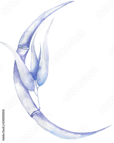 Watercolor bamboo leaves branch wreath illustration, hand drawn delicate bamboo leaf clip art, nature clipart