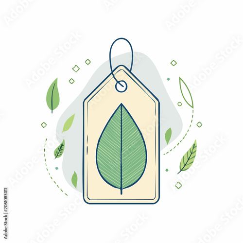 Eco-friendly tag with leaf illustration
