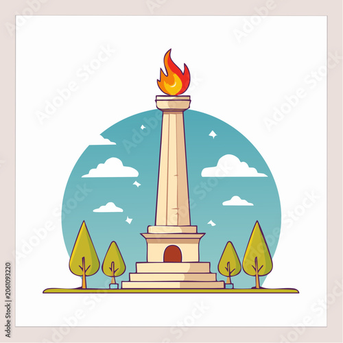 Monumen National Monument with Flame Illustration
