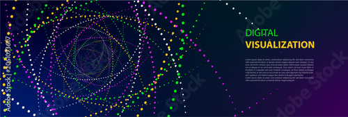 Digital Visualization Background With Futuristic Neon Dot Tunnel And Abstract Data Flow. Big Data Torus Visualization With Colorful Dots Dynamic AI Networks And Technology Waves Vector Illustration. 