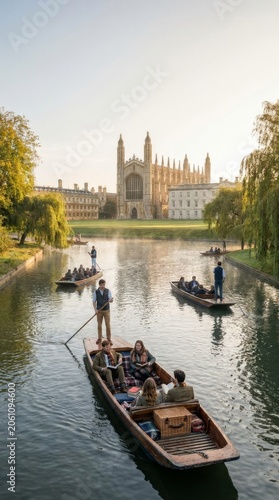 Punting on River Cam with King's College Chapel in Cambridge, England