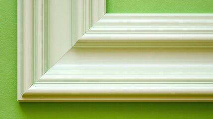 Ornate molding corner displays abstract horizontal and vertical stripes against bright green background