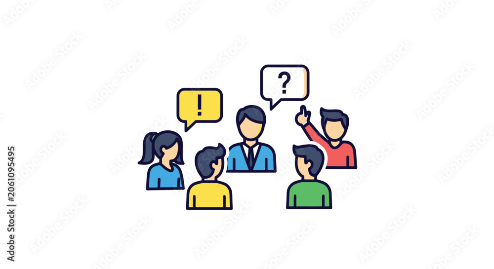 Fototapeta premium Group of people with speech bubbles flat vector illustration