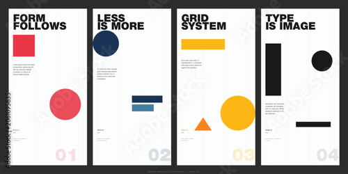 Fotografía Modern minimalist graphic design poster series featuring geometric shapes and ty