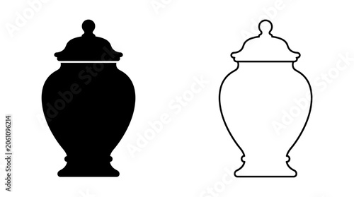 Konstfotografi Ceramic Jar Silhouette And Outline Black And White Illustration