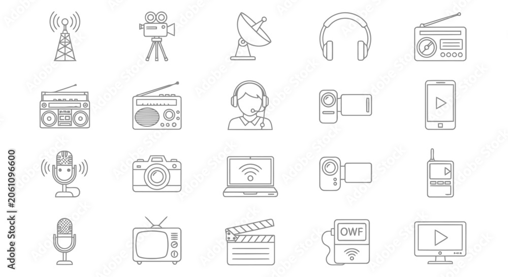 Fototapeta premium Collection of various media and communication icons