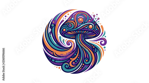 Psychedelic Mushroom Art with Swirling Colors.
