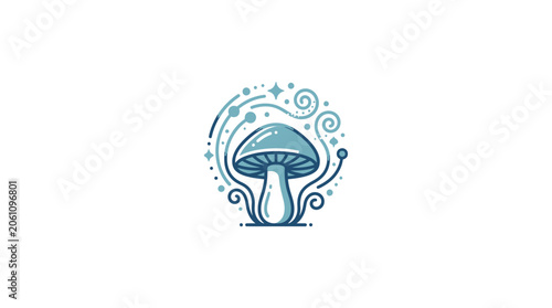 Magical Blue Mushroom with Swirling Stars and Lines.