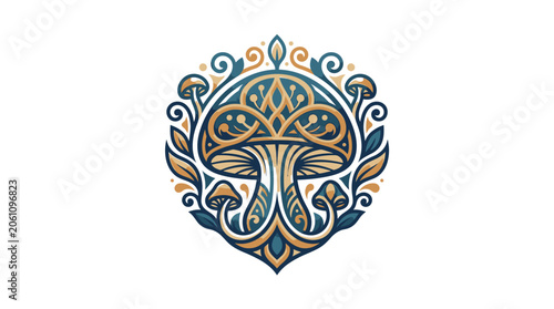 Intricate Mushroom Mandala Art with Swirling Patterns.