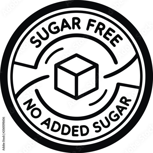Sugar Free Diet Label Vector Badge, No Added Sugar Icon for Food Packaging and Health Products