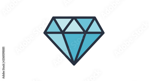 Fotografie Sparkling Blue Diamond Gemstone Icon Isolated on White Background