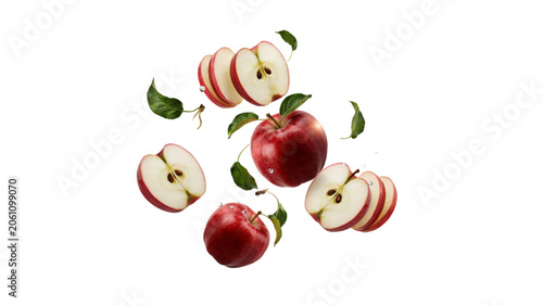 Vászonkép Floating sliced apples and apple pieces in mid-air with fruit texture Vector