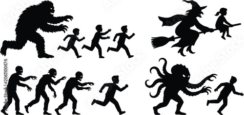 Принти на полотні Children running from spooky monsters and witches