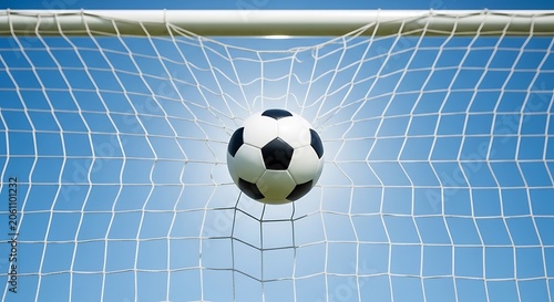 Soccer ball hitting the net during a match illustration