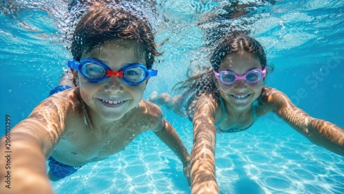 Kids swim and play in clear water