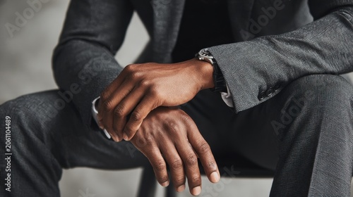 Man in suit sits with hands crossed