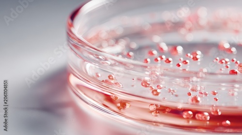 Close up of droplets in a petri dish