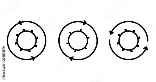 Refresh gear rotation icon set with circular arrows vector