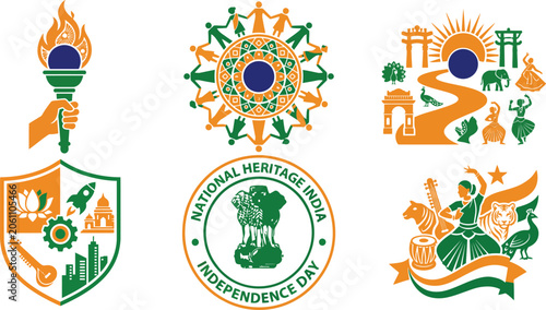 Obraz na płótnie Indian Independence Day flat vector illustration featuring patriotic symbols and