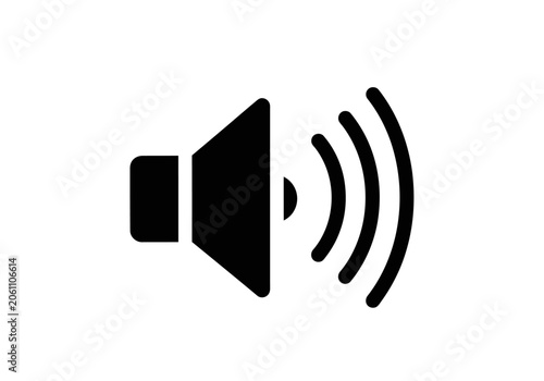 Black speaker volume high icon on white background.