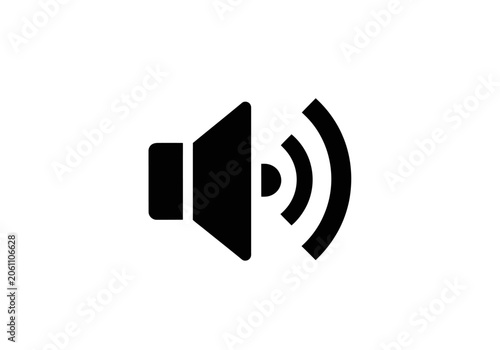 Black speaker audio volume icon on white background.