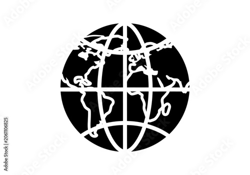 Black world globe grid icon symbolizing global connectivity.