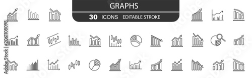 Graphs set  icons . Business infographic, growth, charts, statistics,  growing bar graph. Charts and diagram icons for web and mobile app. Vector illustration