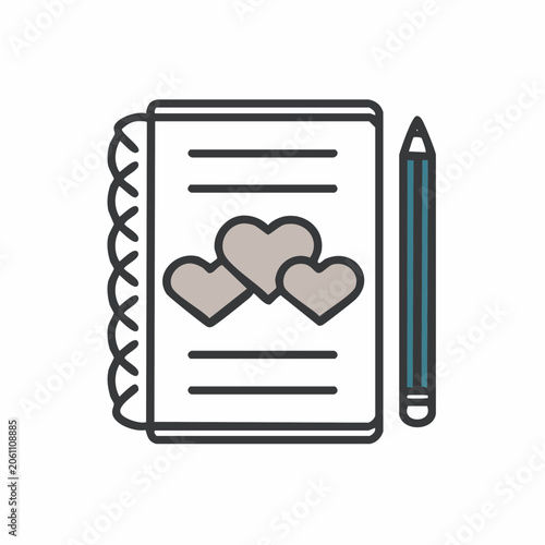 Notebook with Hearts and Pencil Icon