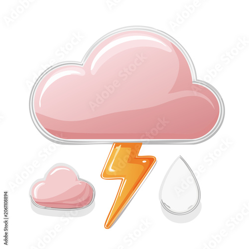 Pink Cloud with Lightning and Raindrop Illustration