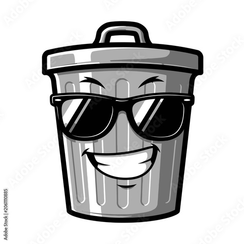 Cool Trash Can Cartoon Character with Sunglasses and a Smile.