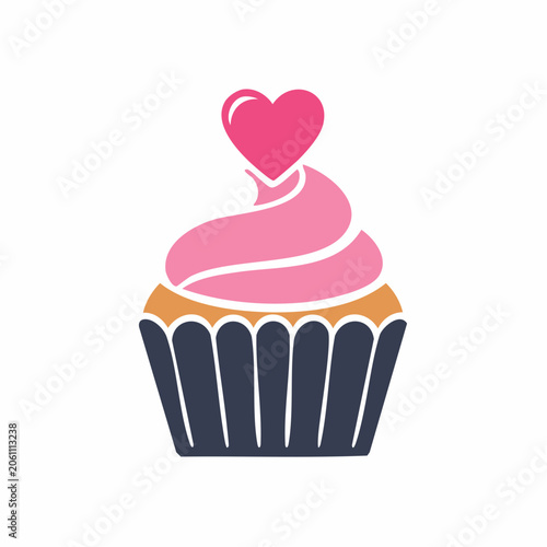 Pink Cupcake with Heart Topping