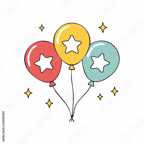 Three Colorful Balloons with Stars