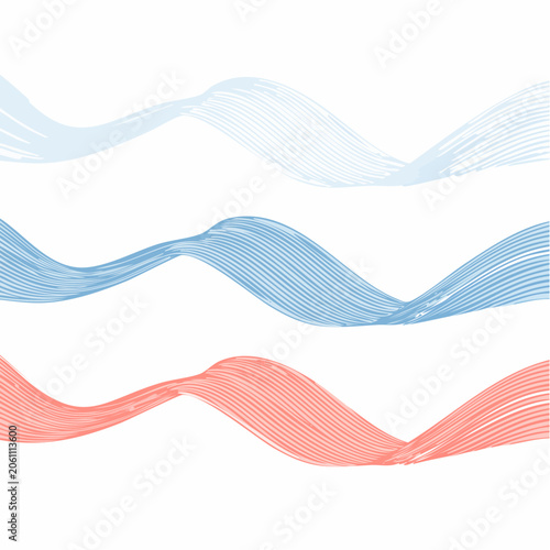 Abstract Wavy Lines in Blue and Coral