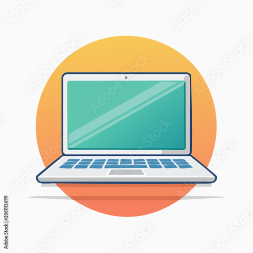Flat design illustration of an open laptop computer
